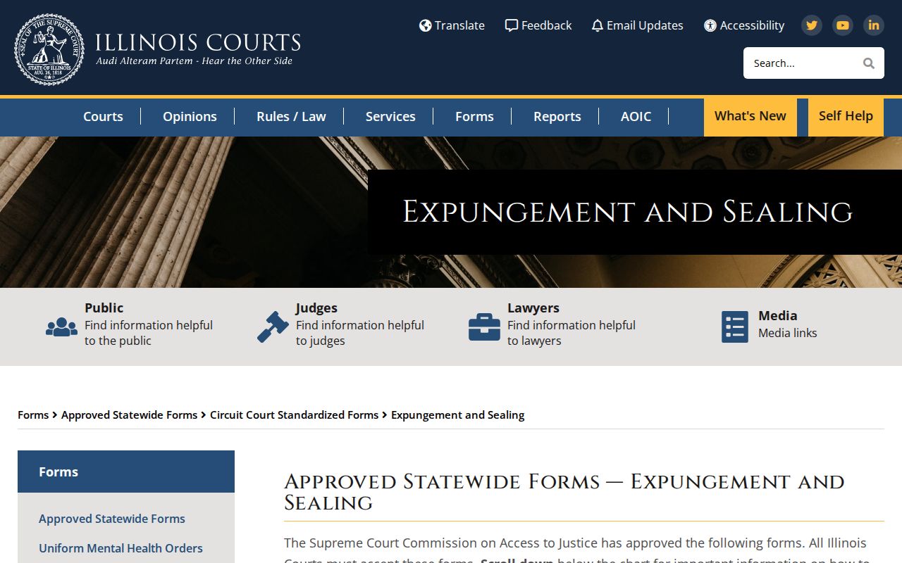 Moultrie County criminal history expungement and sealing forms