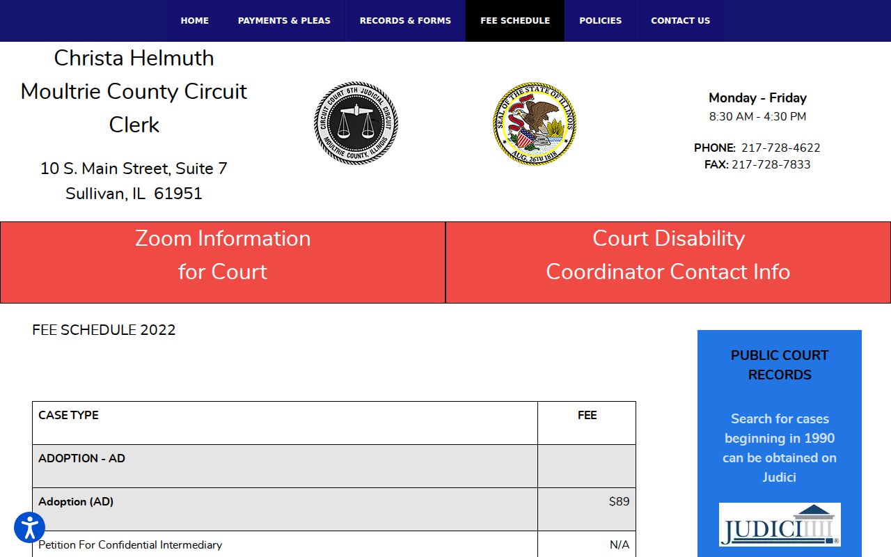 Moultrie County Court Case Lookup clerk fees