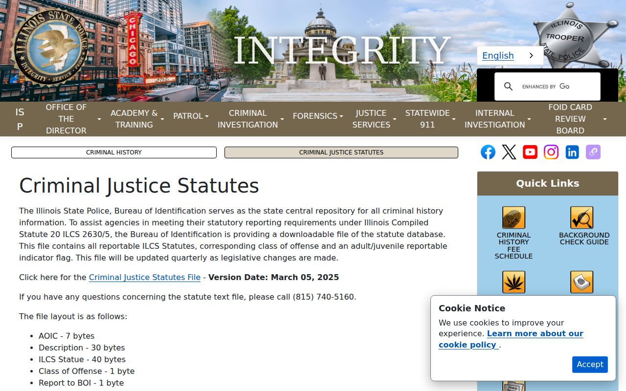 Lovington criminal history reporting statutes at Illinois State Police